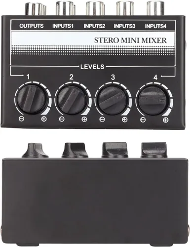 Vista 6 de Zyyini Mini mezclador estéreo, mezclador de audio portátil de 4 canales, mini mezclador estéreo profesional pasivo para mezclar instrumentos