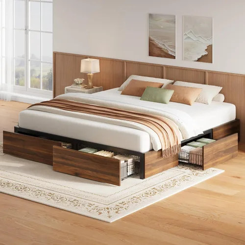 Vista 13 de LIKIMIO Queen Bed Frame with 4 Storage Drawers, Black Queen Size Platform Bed, Heavy Strong Metal Support, Solid Stable, Noise-Free, No Box Spring