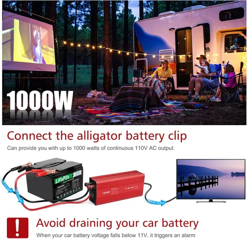 Vista 5 de Fancy Buying Inversor de corriente de 1000 W/2000 W (pico) para vehículos, convertidor de CC de 12 V a 110 V CA con dos salidas de CA y cargador
