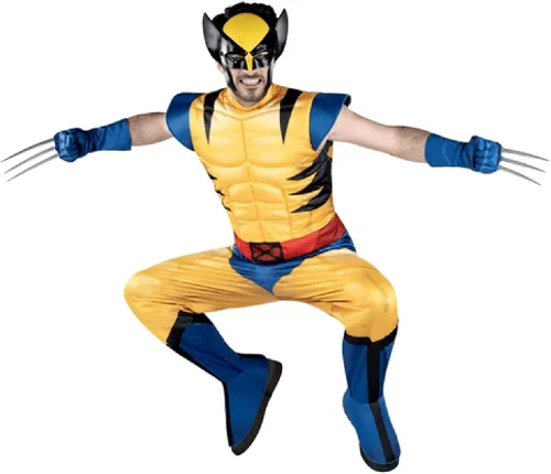 Vista 4 de Disfraz de Wolverine de Marvel para adulto, overol acolchado, garras desmontables, máscara de plástico, disfraz de Halloween, con licencia