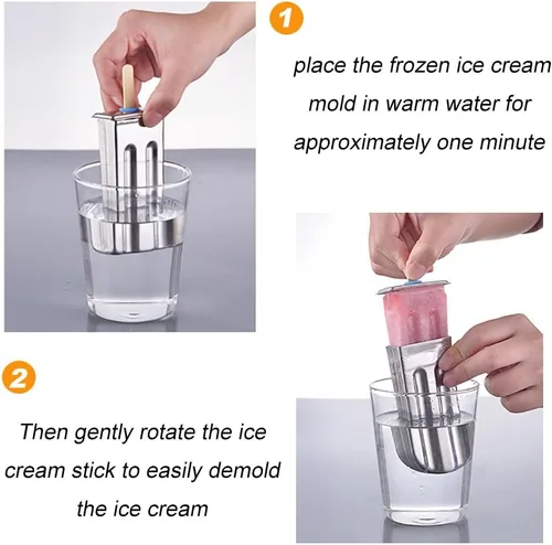 Vista 4 de Molde de paletas de acero inoxidable 304 con base de soporte, 6 unidades DIY Casero Frozen Lolly Maker, Molde de Palillo de Helado de Fruta, Molde