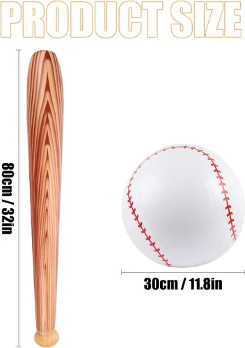Vista 2 de EVERMARKET 4 piezas inflables de béisbol y béisbol, bate de béisbol inflable y pelota de playa de béisbol, regalos de fiesta de béisbol temática