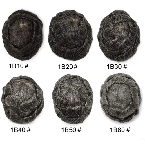 Vista 6 de Toupee para hombre pieza de cabello humano fino mono tupé piel de poliéster transparente alrededor de la pieza para hombres sistema de reemplazo
