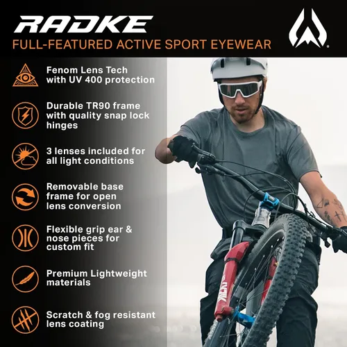 Vista 2 de Wildhorn Radke - Lentes de ciclismo MTB, UV400, gafas de sol deportivas de esquí y correr para mujeres y hombres, gafas de béisbol con 3 lentes