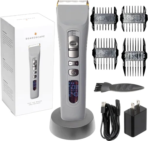 Vista 9 de Brio Beardscape V1 Recortador de barba para hombre profesional con cuchilla de cerámica de baja fricción, recortador de pelo inalámbrico profesional