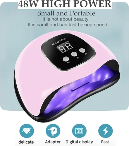 Vista 2 de BIGBEAR - Luz UV para uñas, lámpara de uñas UV LED de 48 W para esmalte de gel, secador de uñas rápido con sensor automático, 3 ajustes