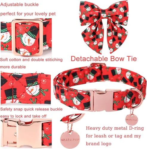 Vista 2 de Collar de Navidad para perro con pajarita, collar de Navidad para cachorros, hembras, machos, perros o gatos, collares con lazo con hebilla de metal