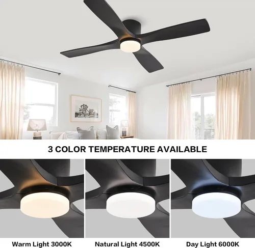 Vista 5 de WINGBO - Ventilador de techo de montaje empotrado de 48 pulgadas con DC, luces y control remoto, 4 aspas talladas reversibles de madera, motor DC