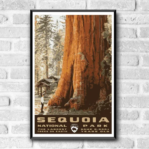 Vista 2 de Sequoia National Park - Póster de viaje de estilo vintage, 8 x 10, 12 x 18, 18 x 24, 24 x 36, 4 x 6, impresión artística estilo WPA, California USA