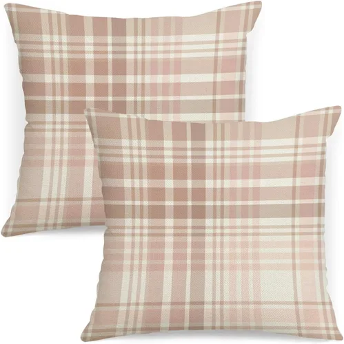 Vista 21 de AOFANGGO - Juego de 2 fundas de almohada de otoño decorativas de 16x16 pulgadas. Fundas de almohada de cuadros naranja y gris, cojines de lino