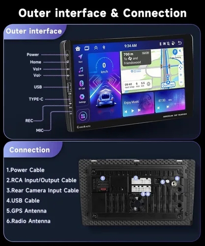 Vista 3 de 【Puerto tipo C y USB】 Radio de coche 8Core 4G 64G para Honda CRV 2002-2006 Stereo with 9inch 1280*720P Touchscreen/Bluetooth/Wireless