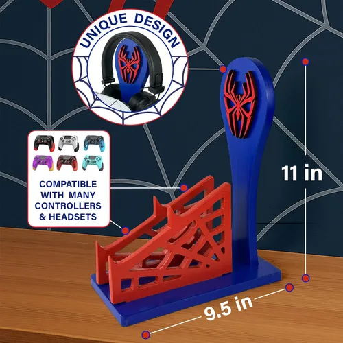 Vista 2 de Regalo de jugador para hombres, adolescentes y niños, organizador de controlador de madera con soporte para auriculares y soporte para controlador