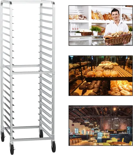 Vista 3 de VINGLI Estante mejorado para sartenes de 20 niveles completo/media hoja, estante de aluminio para panadería, estante de velocidad, estante