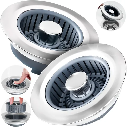 Vista 13 de zaa Colador de drenaje para fregadero, tapón 3 en 1 para fregadero de cocina, tapón de drenaje de cocina de acero inoxidable y cubierta con colador