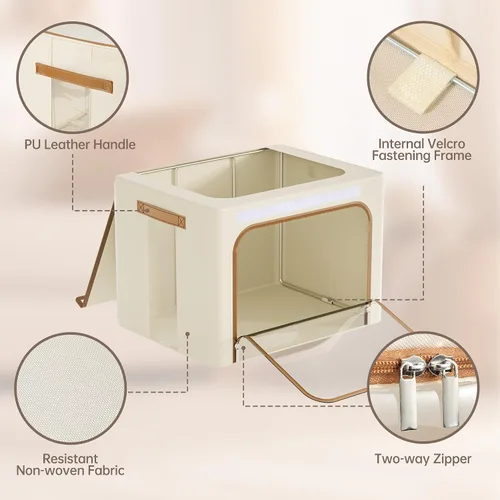 Vista 4 de Yecaye Cajas de Almacenamiento de Ropa con Marco de Metal, Caja de Almacenamiento de Ropa Plegable con Tapa, Caja Organizadora Apilable de Tela