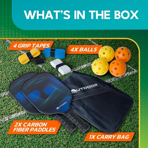 Vista 7 de Outdoor Cruiser Pickleball Paddle Set – Aprobado por USAPA, palas de fibra de vidrio de primera calidad con agarre ligero que absorbe los golpes