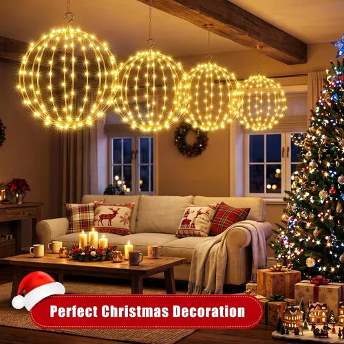 Vista 8 de iBaycon Paquete de 2 luces esféricas navideñas de 11.8 pulgadas Blanco cálido