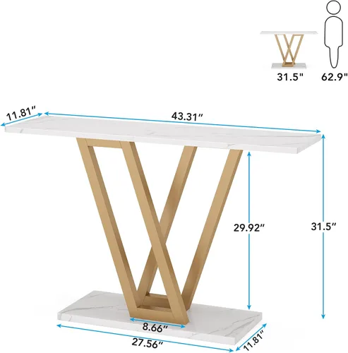 Vista 2 de Tribesigns Mesa consola dorada, moderna mesa de pasillo para entrada, mesas de entrada de 43 pulgadas, mesa de sofá estrecha para sala de estar