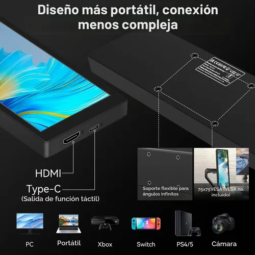 Vista 3 de Monitor de pantalla táctil pequeño de 8.8 pulgadas, pantalla de temperatura de PC 1920 x 480, pantalla de panel de sensor de PC HDMI de 60 Hz, mini
