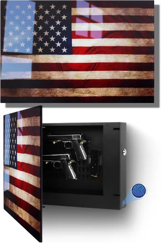 Vista 11 de Caja fuerte biométrica oculta para armas de 2 pistolas, almacenamiento oculto de acceso rápido para armas con soporte móvil y cargador, caja fuerte