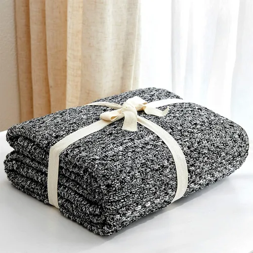 Vista 7 de Longhui bedding - Manta de punto negra para sofá, suave, acogedora, lavable a máquina, 100% algodón, manta de sofá, pesada, de 2.5 libras, bolsa