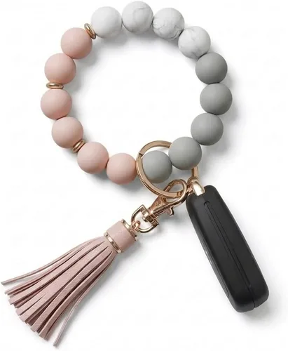 Vista 12 de BIHRTC - Pulsera/llavero para enganchar las llaves del auto, brazalete con cuentas de silicona para mujer Rosado (12mm Pink)
