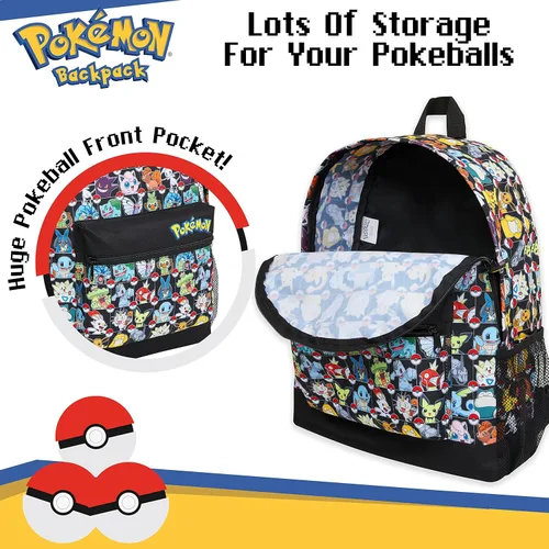 Vista 4 de Mochila Pokemon para niños, mochila escolar para niños, niñas, adolescentes, Pikachu Eevee Pokeball, Varios colores, Mochilas de mochila