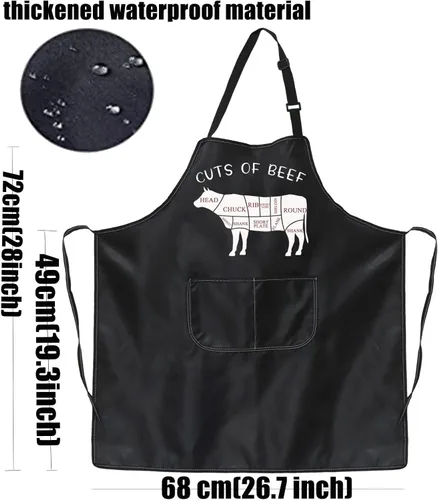 Vista 4 de PXTIDY Delantal de cocina para amantes de la carne de res, delantal de cocina, delantal de carnicero con bolsillos, regalos para amantes de la cocina
