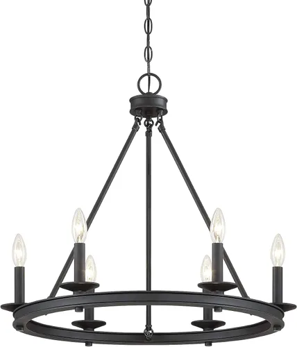 Vista 3 de Savoy House 1-307-6-89 Middleton - Lámpara de araña circular industrial con forma de anillo de 6 luces color negro mate moderno y rústico