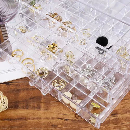 Vista 4 de Caja organizadora de cuentas para aretes, collar, joyero (3 cajones con 72 rejillas)