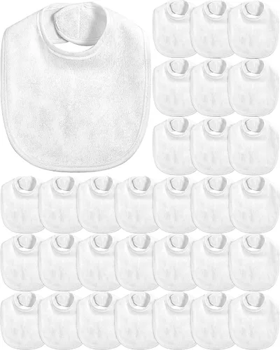 Vista 8 de JaGely Paquete de 30 baberos de muselina para bebé, multicolor, sólido, unisex, impermeable, alimentador ajustable para dentición y babeo