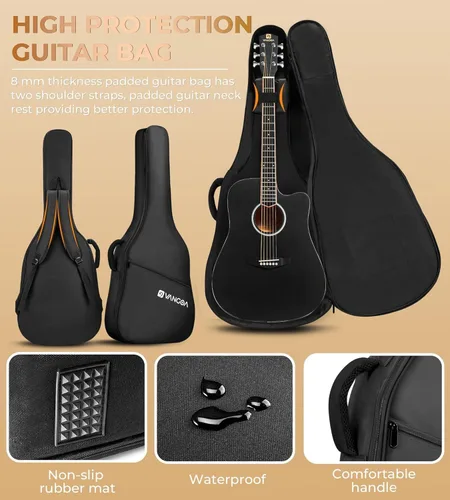 Vista 6 de Vangoa Guitarra para Zurdos, Kit de Guitarra Acústica para Zurdos de Tamaño Completo con Cutaway para Adultos Principiantes de 41 Pulgadas, Juego