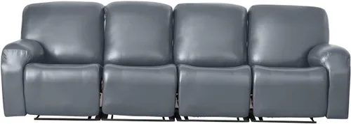 Vista 20 de Vctops - Funda elástica de 6 piezas para sofá biplaza reclinable, de cuero sintético impermeable, protector de muebles antideslizante con borde Negro