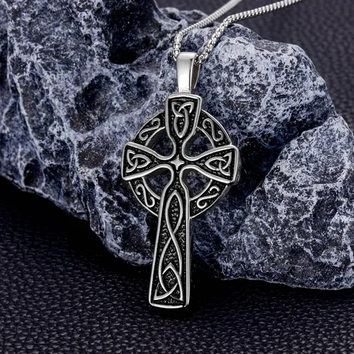 Vista 3 de SILBAZ Cross Necklace for Men 316L Stainless Steel Crucifix Pendant Religious Jewelry Birthday Christmas Gift for Dad Boyfriends