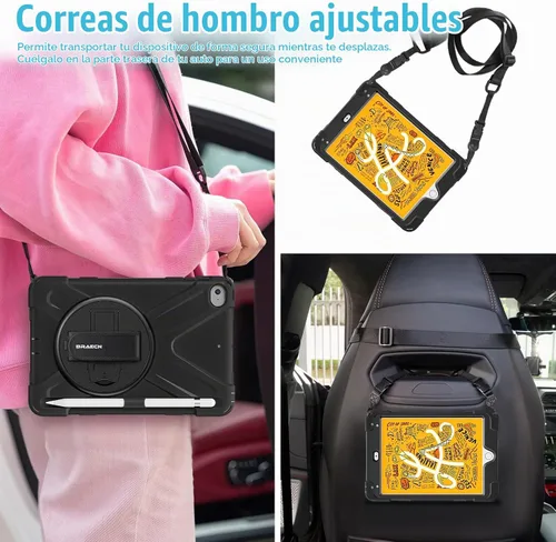 Vista 6 de BRAECNstock para Apple iPad mini 5/4 Funda 2019/2015 19,9 cm, Funda Protectora a Prueba de Golpes con Soporte para Lápices, Correa Giratoria