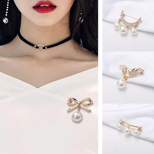 Vista 139 de 4 piezas de clip de anillo de bufanda para mujer, broche de perlas y flores, hebilla de metal para chal, accesorios de decoración para damas y niñas