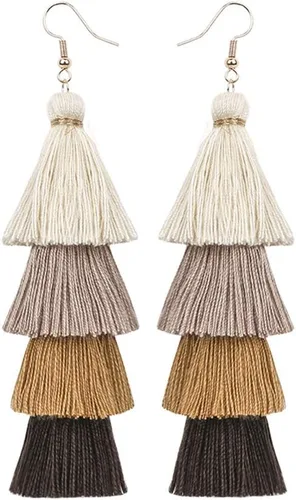 Vista 5 de Milakoo Aretes de borla multicolor para mujer, bohemios, hechos a mano, con flecos, para regalos