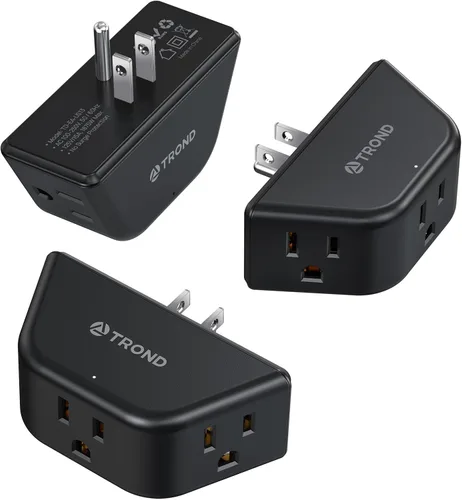 Vista 19 de TROND Extensor de salida con USB, divisor de pared con 2 tomas AC, 3 puertos USB, adaptador de enchufe de pared de diseño de 3 lados, elementos