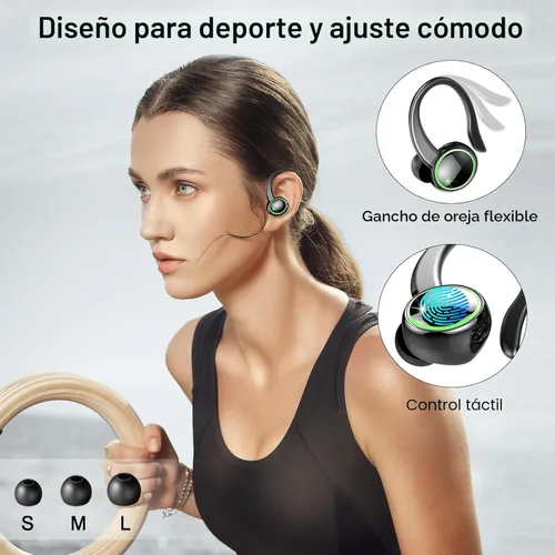 Vista 5 de Auriculares inalámbricos deportivos, Bluetooth 5.4 HiFi Stereo, IP7 impermeables, auriculares con reproducción de 50 horas, diseño de ganchos