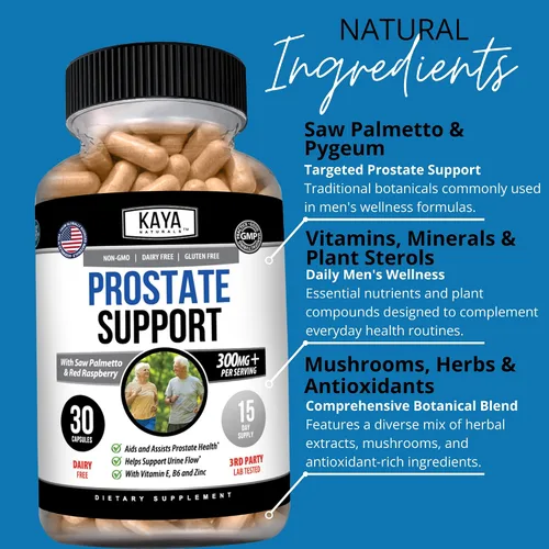 Vista 5 de Kaya Naturals Soporte de próstata con Saw Palmetto y Pygeum, 30 cápsulas