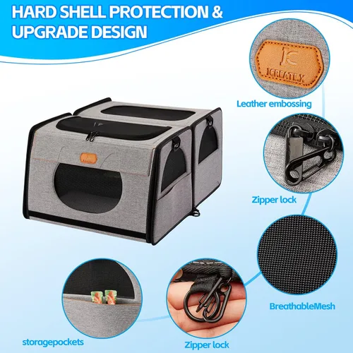 Vista 3 de IC ICREATE.X - Transportador grande para gatos con caja de arena para viajes en automóvil, bolsa de transporte de mascotas 2 en 1, doble transporte