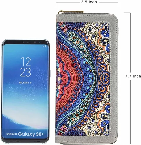Vista 3 de HAWEE Cartera larga de cuero con cremallera para teléfono celular, tarjetero, monedero