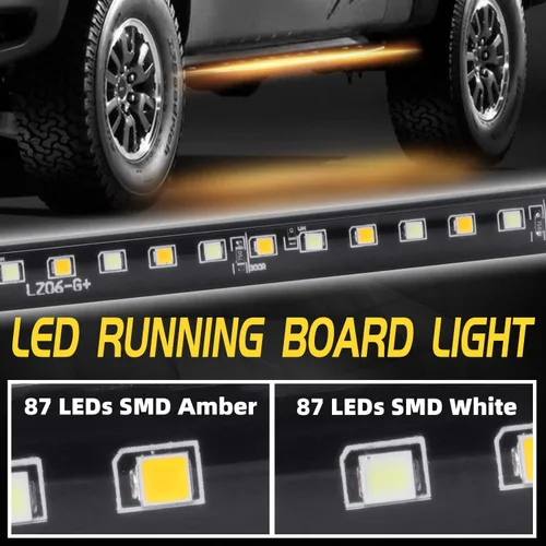 Vista 4 de Juego de 2 luces LED de 70 pulgadas IP68 para camión, marcador lateral, tira de luces de paso flexible, blanco y ámbar (IP68)