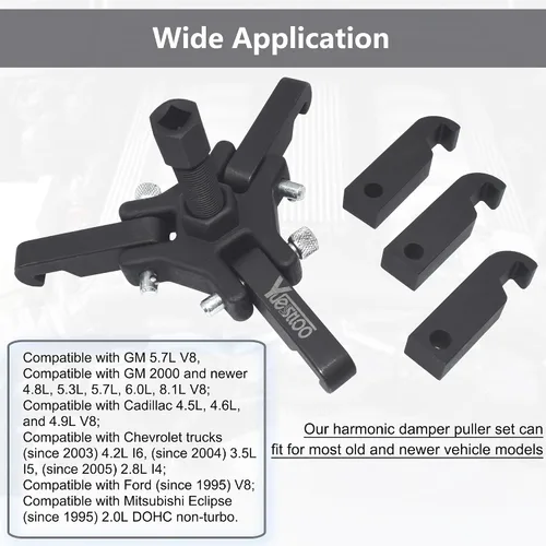 Vista 5 de Kit de extractor de polea de amortiguador de equilibrador armónico Compatible with Ford GM Chrysler Cadillac Chevy, Adjustable Upgraded 3-Jaw
