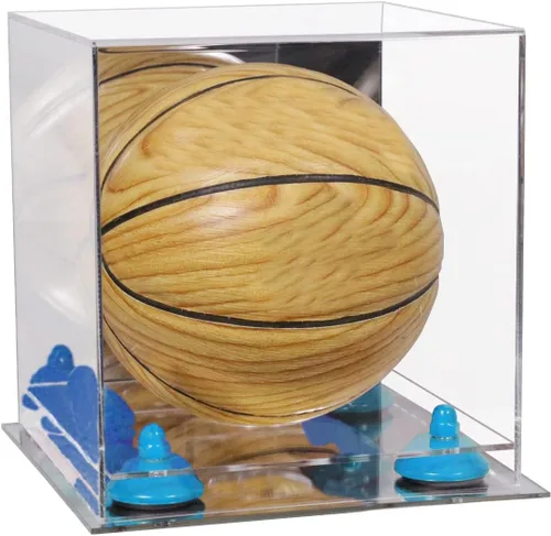 Vista 147 de Better Display Cases Mini acrílico - Miniatura (no tamaño completo) Baloncesto vitrina con elevadores negros y espejo (A015-BR)