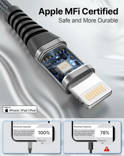 Vista 2 de Cargador para iPhone [certificado Apple MFi] Paquete de 2 cables Lightning de 10 pies de largo, cable de carga rápida de nailon trenzado