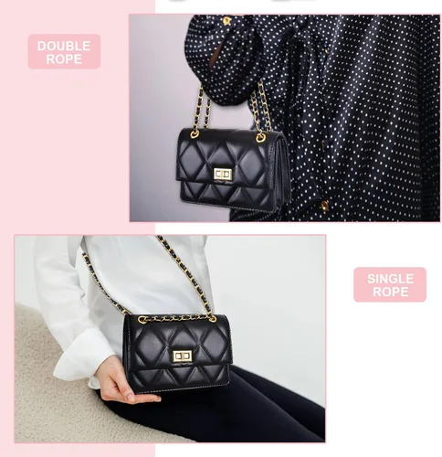 Vista 6 de Bolso cruzado acolchado para mujer, bolso de hombro de piel sintética con solapa, bolso cuadrado pequeño de cadena de moda, bolso de mano de noche