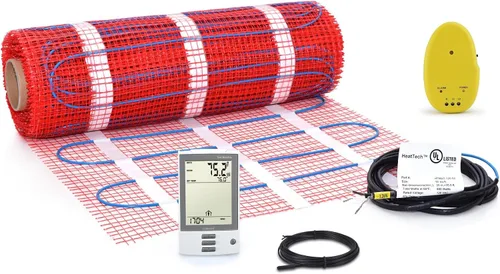 Vista 16 de Kit de alfombrillas calefactoras de suelo de 7.5 pies cuadrados de 120 V, sistema eléctrico de calefacción de suelo radiante, termostato