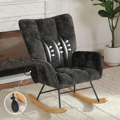 Vista 11 de Mecedora de cuarto de bebé con asiento deslizante tapizado en estilo oso de peluche, con respaldo alto, sillón acento con cómodo bolsillo lateral