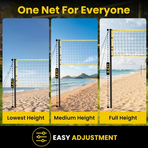 Vista 4 de Volleyball Net for Backyard, Regulation Size 32x3FT, Portable Outdoor Amarillo - Set completo